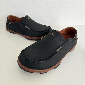 Olukai Moloa Convertible Nubuck Leather Slip On Mule Shoes Black Toffee Men 10.5